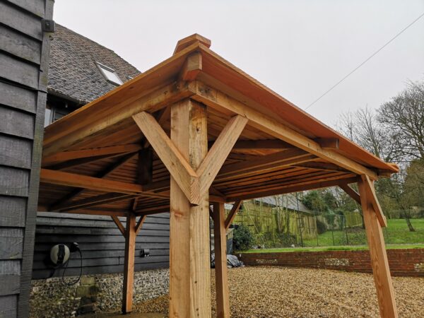 angles wooden beams joining to form roof